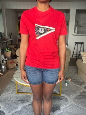 Red African Wax Print Zipper Graphic Tee | Ankara Art Tee | Size M